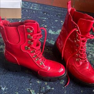 Red Women's Lace-Up Boots